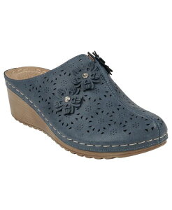 yz W[V[V[Y fB[X T_ V[Y Women's Krista Perforated Slip-On Flower Wedge Mules Navy