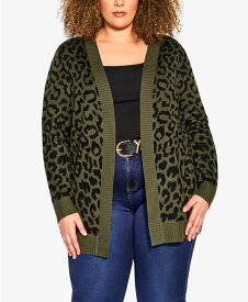 【送料無料】 アベニュー レディース ニット・セーター カーディガン アウター Plus Size Longline Print Cardigan Sweater Green