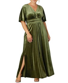 【送料無料】 キヨナ レディース ワンピース トップス Women's Plus Size Verona Velvet Evening Gown Olive