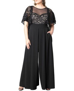 Li fB[X gbvX WvX[c vXTCY XpR[ [X Kiyonna Women's Plus Size Alluring Sequins Lace Formal Jumpsuit Black nude ubN