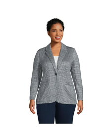 【送料無料】 ランズエンド レディース ジャケット・ブルゾン ブレザー アウター Women's Plus Size Sweater Fleece Blazer Jacket - The Blazer Warm graphite glen check