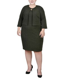 【送料無料】 ニューヨークコレクション レディース ワンピース トップス Plus Size Textured 3/4 Sleeve Two Piece Dress Set Olive