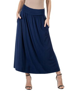24 �Z�u���R���t�H�[�g ���f�B�[�X �{�g���X �X�J�[�g �}�L�V 24seven Comfort Apparel Women's Foldover with Pockets Maxi Skirt Navy �l�C�r�[