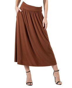 24 �Z�u���R���t�H�[�g ���f�B�[�X �{�g���X �X�J�[�g �}�L�V 24seven Comfort Apparel Women's Foldover with Pockets Maxi Skirt Tobacco