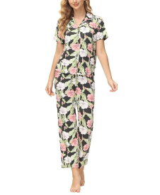 【送料無料】 エコー レディース ナイトウェア アンダーウェア Women's 2 Piece Printed Short Sleeve Notch Top with Pants Pajama Set Bayview Floral