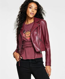 【送料無料】 ゲス レディース ジャケット・ブルゾン アウター Women's Venom Cropped Moto Long-Sleeve Zipper Jacket Pleather Mystic Wine