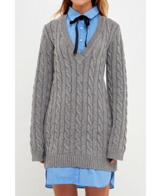 【送料無料】 イングリッシュファクトリー レディース ワンピース トップス Women's Mixed Media Cable Knit Sweater Dress Grey/oxford blue
