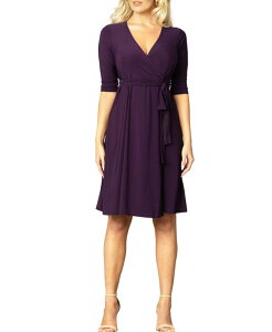 �L���i ���f�B�[�X �g�b�v�X �����s�[�X ���b�v�����s�[�X Kiyonna Women's Essential Wrap Dress with 3/4 Sleeves Plum passion �v����