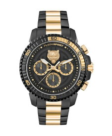 【送料無料】 プレイン スポーツ メンズ 腕時計 アクセサリー Men's Chronograph Date Quartz Powerlift Gold-Tone and Black Stainless Steel Bracelet Watch 45mm Two-Tone