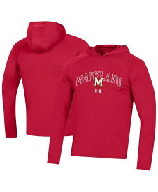 【送料無料】 アンダーアーマー メンズ Tシャツ トップス Men's Red Maryland Terrapins 2023 Sideline Tech Hooded Raglan Long Sleeve T-shirt Red