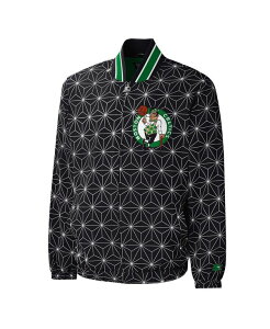 X^[^[ Y AE^[ WPbgEu] Te WPbg Starter Men's Black Boston Celtics In-Field Play Fashion Satin Full-Zip Varsity Jacket Black ubN