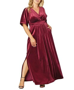 �L���i ���f�B�[�X �g�b�v�X �����s�[�X �v���X�T�C�Y �x���x�b�g Kiyonna Plus Size Verona Velvet Evening Gown Pinot noir