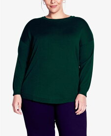 【送料無料】 アベニュー レディース ニット・セーター アウター Plus Size Tully Curved Hem Long Sleeve Sweater Green