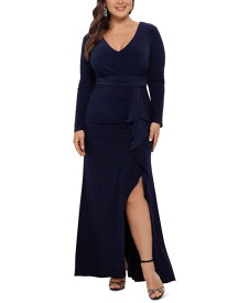 【送料無料】 ベッツィアンドアダム レディース ワンピース トップス Plus Size V-Neck Gown Navy Blue