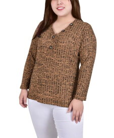 【送料無料】 ニューヨークコレクション レディース シャツ トップス Plus Size Long Sleeve Ribbed Henley Mustard