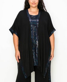 【送料無料】 コイン1804 レディース シャツ トップス Plus Size Sequin Contrast Kimono Top Black Black