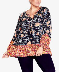 【送料無料】 アベニュー レディース シャツ トップス Plus Size Imari Spliced Long Sleeve Top Black Combo