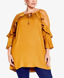 【送料無料】 アベニュー レディース シャツ トップス Plus Size Margot Flutter Sleeve Tunic Top Bronze