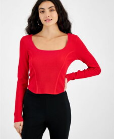 【送料無料】 バースリー レディース ニット・セーター アウター Women's Ribbed Square-Neck Long-Sleeve Sweater Cherry Candy