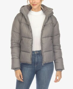 �z���C�g�}�[�N ���f�B�[�X �A�E�^�[ �W���P�b�g�E�u���]�� �W���P�b�g White Mark Women's Full Front Zip Hooded Bomber Puffer Jacket Gray �O���[