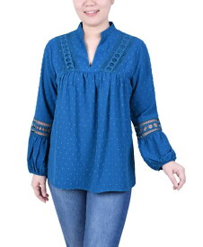【送料無料】 ニューヨークコレクション レディース シャツ トップス Women's Long Sleeve Blouse with Crochet Trim Ink Blue