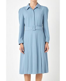 【送料無料】 イングリッシュファクトリー レディース ワンピース トップス Women's Pleated Collared Long Sleeve Midi Dress Dusty blue