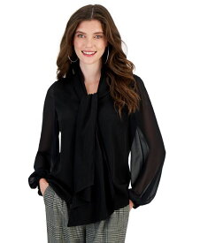 【送料無料】 バースリー レディース シャツ トップス Women's Tie-Neck Sheer-Long-Sleeve Blouse Black