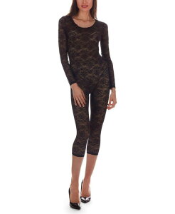 C fB[X ANZT[ Xq Lbv [X MeMoi Women's Estelle Long Sleeve Lace Capri Catsuit Black ubN