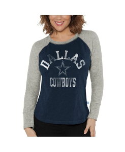 yz W[X[ tH[n[ oC J[ oNX fB[X TVc gbvX Women's Navy, Gray Distressed Dallas Cowboys Raglan Waffle-Knit Long Sleeve T-shirt Navy, Gray