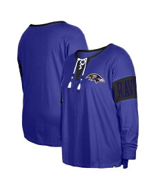 【送料無料】 ニューエラ レディース Tシャツ トップス Women's Purple Baltimore Ravens Plus Size Lace-Up Notch Neck Long Sleeve T-shirt Purple