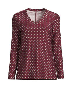�����Y�G���h ���f�B�[�X �g�b�v�X �V���c V�l�b�N Lands' End Women's Long Sleeve Performance V-Neck Top Rich burgundy encircle geo �o�[�K���f�B
