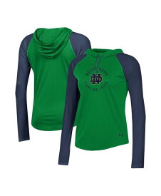 【送料無料】 アンダーアーマー レディース Tシャツ トップス Women's Green Notre Dame Fighting Irish Gameday Mesh Performance Raglan Hooded Long Sleeve T-shirt Green