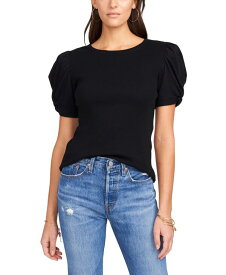 【送料無料】 ワンステイト レディース Tシャツ トップス Women's Puff Sleeve Short Sleeve Knit T-shirt Rich Black