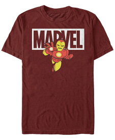 【送料無料】 フィフスサン メンズ Tシャツ トップス Marvel Men's Classic Iron Man Cartoon Brick Logo, Short Sleeve T-Shirt Burgundy