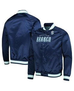 ~b`F&lX Y AE^[ WPbgEu] Deep Sea Blue Mitchell & Ness Men's Deep Sea Blue Seattle Kraken Satin Full-Snap Varsity Jacket