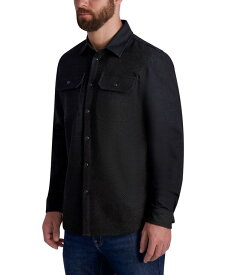 【送料無料】 カール ラガーフェルド メンズ ジャケット・ブルゾン アウター Men's Ponte Long Sleeve Mix Check Pattern Shirt Jacket Black