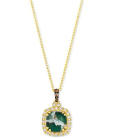 【送料無料】 ル ヴァン レディース ネックレス・チョーカー・ペンダントトップ アクセサリー Peacock Aquaprase (1-7/8 ct. t.w.) & Diamond (1/4 ct. t.w.) Cushion Halo 20" Pendant Necklace in 14k Gold 14K Honey Gold Pendant