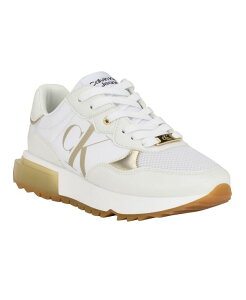 JoNC fB[X V[Y Xj[J[ [X S Calvin Klein Jeans Calvin Klein Women's Magalee Casual Logo Lace-Up Sneakers White - Faux Leather and Textile zCg