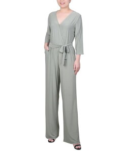 �j���[���[�N�R���N�V���� ���f�B�[�X �g�b�v�X �W�����v�X�[�c �v�` �v�����g NY Collection Petite 3/4 Sleeve Printed Belted Jumpsuit Oil Green �O���[��