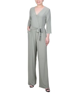 yz j[[NRNV fB[X WvX[c gbvX Petite 3/4 Sleeve Printed Belted Jumpsuit Oil Green