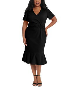 �����h���^�C���X ���f�B�[�X �g�b�v�X �����s�[�X �v���X�T�C�Y London Times Plus Size Twist-Front Flounce-Hem Dress Black �u���b�N
