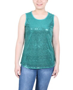 j[[NRNV fB[X gbvX Vc v` XpR[ m[X[u NY Collection Petite Sleeveless Sequined Tank with Combo Banding Top Emerald Gh
