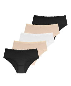 【送料無料】 ドリーナ レディース パンツ アンダーウェア Women's Naomi 5 Pack Soft Cotton Brief Panties Black, Beige, Ivory, Beige, Black