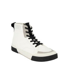 【送料無料】 ダナ キャラン ニューヨーク メンズ スニーカー シューズ Men's Side Zip Hi Top Two Tone Branded Sole Logo Sneakers White