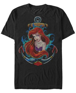 �t�B�t�X�T�� �����Y �g�b�v�X T�V���c Fifth Sun Disney Men's Little Mermaid Ariel Anchor Dot Build-Up Short Sleeve T-Shirt Black �u���b�N