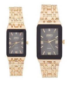 �W���[���Y�j���[���[�N ���f�B�[�X �A�N�Z�T���[ �r���v Jones New York Men and Women's Analog Shiny Gold-Tone Metal Bracelet His Hers Watch 40mm 32mm Gift Set Black Gold �u���b�N