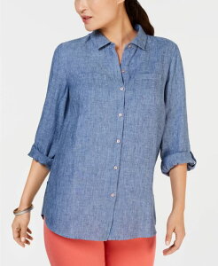 `[^[Nu fB[X gbvX Vc v` l Charter Club Petite 100% Linen Button-Front Shirt Blue Ocean u[