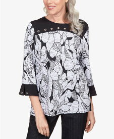 【送料無料】 アルフレッド ダナー レディース シャツ トップス Petite World Traveler Floral Jacquard Bordered Flutter Sleeve Top Multi