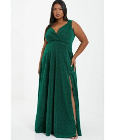 【送料無料】 クイズ レディース ワンピース トップス Women's Plus Size Glitter Wrap Maxi Dress Green