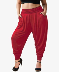 �z���C�g�}�[�N ���f�B�[�X �{�g���X �J�W���A���p���c �v���X�T�C�Y �p���c White Mark Plus Size Harem Pants Red ���b�h